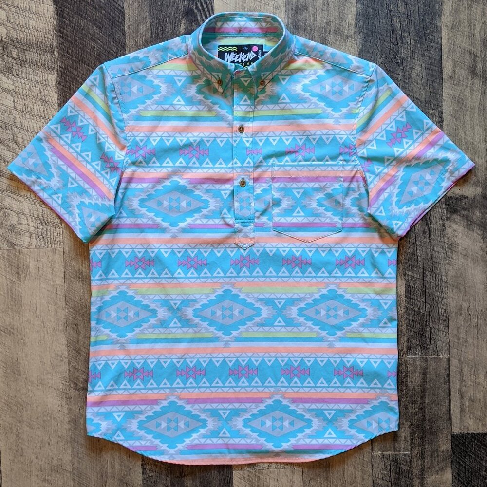 Chubbies Weekend Wear Shirt Southwestern Teal Small Popover Polo